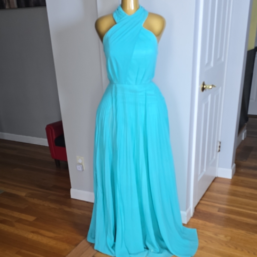 Turquoise Halter-Style Maxi Dress